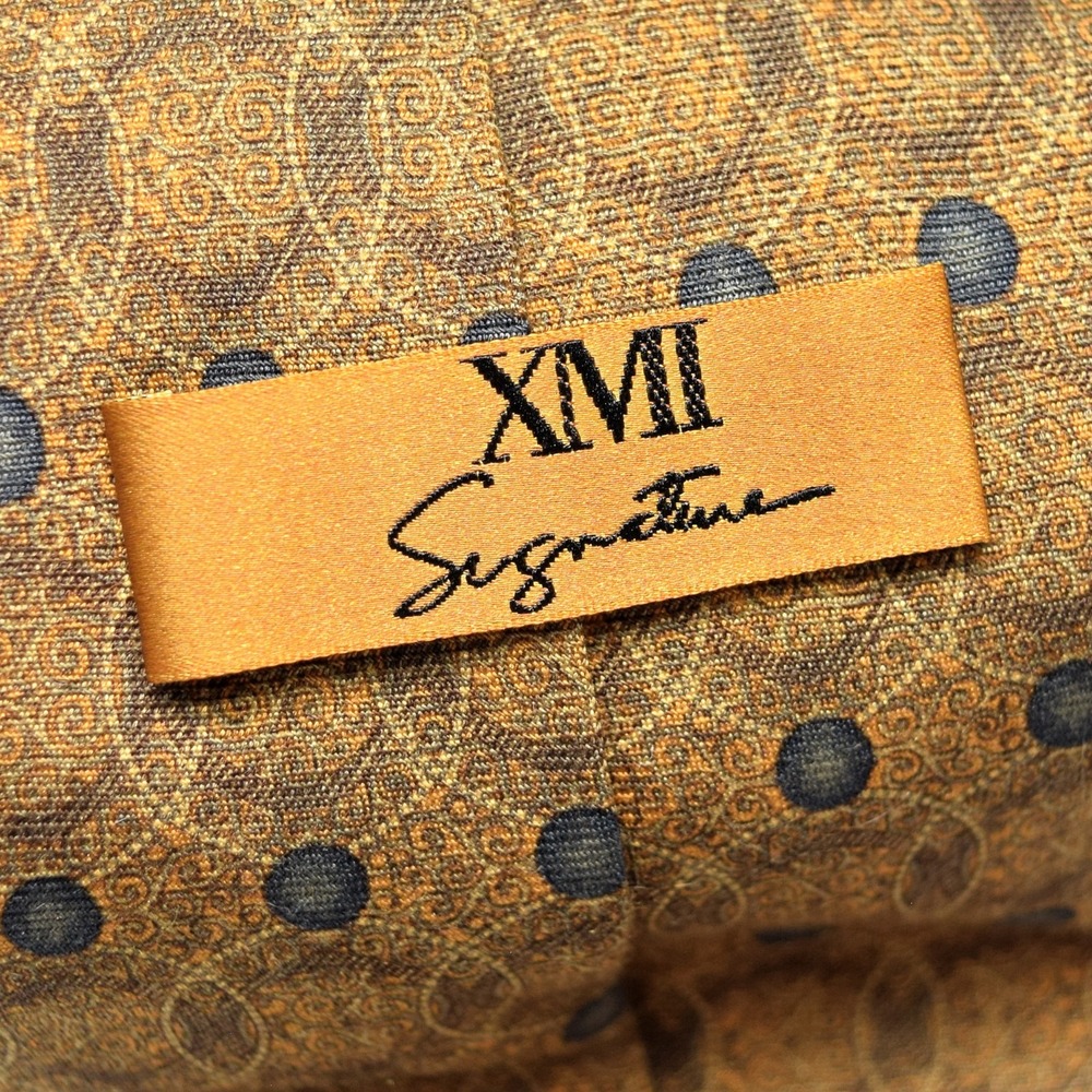 XMI Mens OS Gold Silk Wool Blend Necktie Vintage Polka Dot Geometric Italy Made - Picture 7 of 9